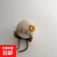 嬰兒護耳帽秋冬棉女寶寶花邊公主帽毛線(xiàn)保暖包頭帽加厚女童帽子 荷葉邊花朵帽-米色 建議3-36個(gè)月/帽圍43-49cm