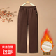 冬季加絨加厚高腰純棉媽媽休閑直筒褲外穿保暖女裝新款褲子 咖啡色 加絨 3XL 135-150斤