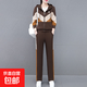 拼色潮流三件套女春秋新款時(shí)尚休閑簡(jiǎn)約衛衣短袖印花T恤長(cháng)褲套裝 咖色 2XL 120-135