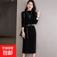 錦裳淑秋冬新品針織裙中長(cháng)款針織連衣裙毛衣裙秋冬過(guò)膝打底針織裙JX01 黑色 均碼F適合體重80-135