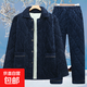 三層加厚夾棉珊瑚絨睡衣男加絨保暖服東北男士家居服爸爸棉襖 深藍色套裝 3XL 推薦135-160斤