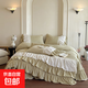 2025新款A類(lèi)浮雕刺繡花邊蛋糕裙牛奶絨床蓋床裙四件套-里約油畫(huà) 芥綠 床蓋款 1.8m四件套被套200*230