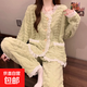 睡衣套裝女2025年秋冬新款寬松休閑蕾絲家居服加絨加厚保暖套裝 綠色 【升級抗起球面料】 L 【推薦90-120斤】