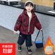 男童加絨沖鋒衣外套2025帥氣兒童衣服秋冬季小男孩時(shí)尚加厚冬裝潮 紅色 110 cm