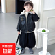 男童皮衣外套加絨2025新款帥氣兒童衣服冬季小男孩加厚冬裝3-6歲 黑色 120 cm