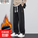 松緊腰加絨牛仔褲男款寬松直筒闊腿工裝長(cháng)褲美式復古工作耐磨褲子 黑色 加絨 【重磅高品質(zhì)】 XL
