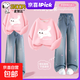 史努比（SNOOPY）女童秋裝套裝2025新款春秋款衛衣牛仔褲兩件套闊 毛絨貓努比粉+純色海鹽藍褲 150