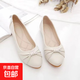 軟皮軟底豆豆鞋單鞋女2025春夏新款平底鞋中年淺口媽媽鞋夏女鞋 米白色 38