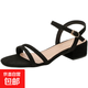 2025年夏季新款中跟粗跟涼鞋女仙女風(fēng)一字帶時(shí)裝法式百搭低跟涼鞋 黑色 36