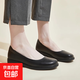 圓頭低跟3cm厚底女式淺口皮鞋平底黑色女單鞋軟底上班舒適工作鞋 黑色 41
