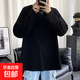 男士純色打底衫情侶裝春秋款長(cháng)袖t恤日系百搭上衣服內搭休閑圓領(lǐng) 黑色 常規 M 80-100斤