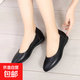 單鞋女夏季小皮鞋一腳蹬黑色高跟上班久站軟底工作鞋3公分小跟鞋 黑色 38