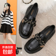 包郵熱賣(mài)單鞋女2025春季新款韓版百搭英倫風(fēng)小皮鞋厚底樂(lè )福鞋女 黑色 38