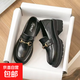 厚底樂(lè )福鞋女春秋2025新款黑色高跟小皮鞋英倫風(fēng)法式單鞋女 黑色 35
