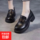 黑色單鞋女2025年春秋款復古中跟樂(lè )福鞋媽媽小皮鞋女士豆豆鞋 黑色 37