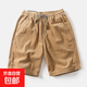 夏季男士工裝短褲直筒寬松燈芯絨五分褲松緊腰中褲阿美咔嘰復古潮 卡其色 XL 【建議120-140斤】