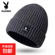花花公子帽子針織帽男士潮帽騎車(chē)冷帽保暖加絨加厚毛線(xiàn)帽 布藝標灰色帽子【加絨加厚】