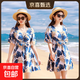 連體泳衣女泡溫泉顯瘦遮肚保守游泳衣媽媽款中老年人夏海邊度假 寶藍色 2XL 【建議120-140斤】
