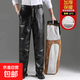 冬季加絨加厚保暖皮褲男士寬松摩托車(chē)騎行防風(fēng)防水防油工作長(cháng)褲子 松緊腰皮棉褲 3XL 推薦140-160斤