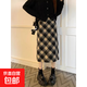 微胖穿搭紅色格子毛呢半身裙女秋冬2025大碼顯瘦胖mm包臀a字長(cháng)裙 黑色 5XL 建議180-200斤