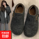 厚底加絨洋氣小短靴全包勃肯鞋灰色毛呢豆豆鞋2026新款秋冬一腳蹬 灰色 36