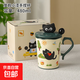 可愛(ài)貓咪陶瓷杯子馬克杯帶蓋帶勺女生高顏值設計感小眾辦公室水杯 【綠】帶蓋勺 480ML 1個(gè)