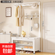 衣帽架落地門(mén)廳臥室門(mén)口換鞋凳簡(jiǎn)約現代鞋架掛衣架一體簡(jiǎn)易晾衣架 80cm白架+白理石紋板