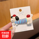 韓系可愛(ài)條紋臘腸狗兩件套發(fā)夾女高級感劉海碎發(fā)邊夾側邊夾子頭飾 【藍色】條紋臘腸小狗發(fā)夾