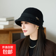 秋冬季新款漁夫帽女韓版優(yōu)雅百搭顯臉小盆帽英倫洋氣保暖毛呢帽子 黑色 均碼
