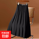 百褶半身裙女秋冬2025新款高腰a字裙顯瘦中長(cháng)款大擺 黑色 L