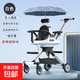 雙胞胎嬰兒推車(chē)遛娃神器雙人前后坐輕便可折疊二胎寶寶兒童手推車(chē) 白色藍傘【鋁合金+可折疊+坐墊】