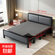 鐵藝床折疊床雙人床家用臥室不銹鋼加粗加厚出租房用鐵床 軟包磨砂黑【折疊免裝】寬150