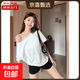 黑色一字肩短袖T恤女夏斜領(lǐng)露肩寬松顯瘦純色棉質(zhì)上衣KJY#K004# KJY#K004#白色 S 【110斤以下】