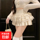 大碼法式防走光蕾絲半身裙女秋冬新款蓬蓬蛋糕裙高腰a字短裙胖mm 杏色 S