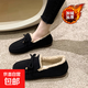 品牌老北京棉鞋女一腳蹬豆豆鞋軟底不累腳防滑孕婦鞋41碼 B31黑色 單層 38