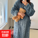 睡衣女秋冬新款2025年小個(gè)子家居服保暖加厚睡袍珊瑚絨寬松睡裙女 藏青色 【不易黏毛抗靜電】 L 【推薦80-120斤】