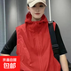 無(wú)袖馬甲女新款寬松百搭休閑連帽寬松坎肩薄款短外套女 大紅色 2XL [建議130-145斤]