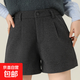 黑色毛呢短褲女2025秋冬款遮肉顯瘦韓版靴褲高腰遮胯闊腿a字短褲 M01【韓版闊腿短靴褲】毛呢料#灰色 M (推薦95-105斤)