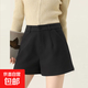 黑色毛呢短褲女2025秋冬款遮肉顯瘦韓版靴褲高腰遮胯闊腿a字短褲 M01【韓版闊腿短靴褲】毛呢料#黑色 M (推薦95-105斤)