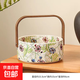 中式高顏值陶瓷茶水手提籃茶糖果茶零食圍爐煮茶復古竹提干果配件 多邊小花提籃大果籃 --白色