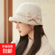 赫本風(fēng)蝴蝶結羊毛漁夫帽子女士高檔時(shí)尚秋冬季輕奢保暖禮帽盆帽子 赫本風(fēng)蝴蝶結羊毛漁夫帽【米色】