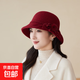 新款秋冬季羊毛呢漁夫帽女保暖時(shí)尚氣質(zhì)盆帽優(yōu)雅中老年媽媽帽子潮 酒紅 均碼