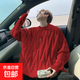 潮牌大碼男裝加肥加大2025冬胖子本命年麻花毛衣男圓領(lǐng)套頭針織衫 紅色 8XL 建議280-300斤
