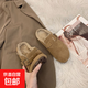 勃肯拖鞋女冬季外穿加絨包頭半拖博肯穆勒芒果大頭樂(lè )福豆豆棉拖鞋 駝色 39