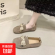 單鞋女鞋2025春季新款百搭鞋平底軟底通勤蝴蝶結懶人鞋豆豆鞋 卡其灰 37