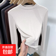 圓領(lǐng)德絨打底衫長(cháng)袖T恤女士秋2025冬季內搭修身顯瘦保暖長(cháng)T上衣QP 愚仁1044白色 L