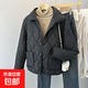 春秋季輕薄款女士新款小棉襖短款純色翻領(lǐng)薄款外套棉衣女百搭棉服 黑色 3XL 建議110-125斤