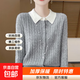 時(shí)尚假兩件打底衫開(kāi)衫毛衣女Polo領(lǐng)冬高端拼色麻花針織外套設計感 4088灰色+白領(lǐng) L  【建議111斤-120斤】