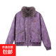 美式復古可拆卸毛領(lǐng)皮衣夾克女秋冬休閑百搭感紫色外套 紫色 L