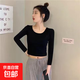 純色打底衫女春季新款圓領(lǐng)V領(lǐng)長(cháng)袖t恤百搭修身顯瘦女裝上衣T恤 炫 長(cháng)袖圓領(lǐng)T恤黑色 L